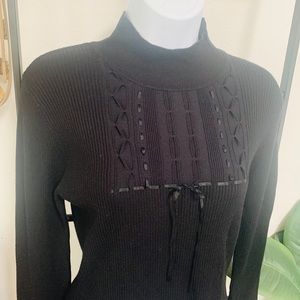 NWT Anthropologie Black Knit Top w/ Ribbon Detail
